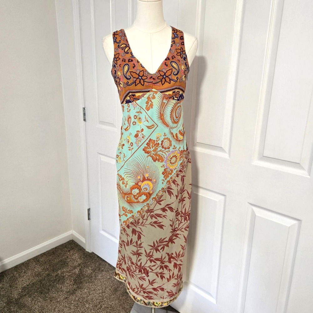 Free People Maxi Dress Womens 5 Multicolor Mixed Print Paisley Bird V-Neck Boho